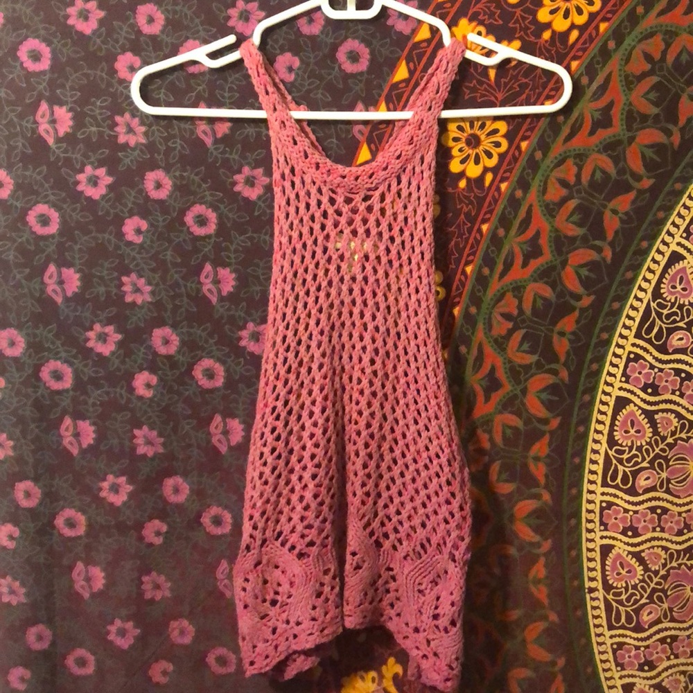 Pink crochet see through top